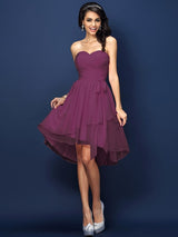Gorgeous Sweetheart Pleats Bowknot Sleeveless Short Chiffon Bridesmaid Dresses-Ballbella