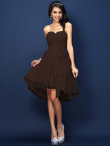 Gorgeous Sweetheart Pleats Bowknot Sleeveless Short Chiffon Bridesmaid Dresses-Ballbella