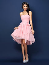 Gorgeous Sweetheart Pleats Bowknot Sleeveless Short Chiffon Bridesmaid Dresses-Ballbella
