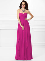 Gorgeous Sweetheart Pleats Ruffles Sleeveless Long Chiffon Bridesmaid Dresses-Ballbella