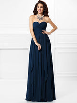 Gorgeous Sweetheart Pleats Ruffles Sleeveless Long Chiffon Bridesmaid Dresses-Ballbella
