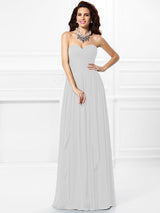 Gorgeous Sweetheart Pleats Ruffles Sleeveless Long Chiffon Bridesmaid Dresses-Ballbella