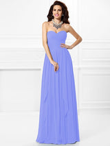 Gorgeous Sweetheart Pleats Ruffles Sleeveless Long Chiffon Bridesmaid Dresses-Ballbella
