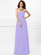 Gorgeous Sweetheart Pleats Ruffles Sleeveless Long Chiffon Bridesmaid Dresses-Ballbella