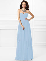 Gorgeous Sweetheart Pleats Ruffles Sleeveless Long Chiffon Bridesmaid Dresses-Ballbella