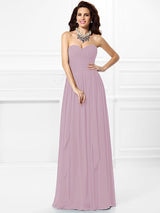 Gorgeous Sweetheart Pleats Ruffles Sleeveless Long Chiffon Bridesmaid Dresses-Ballbella