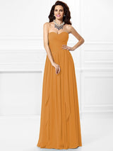 Gorgeous Sweetheart Pleats Ruffles Sleeveless Long Chiffon Bridesmaid Dresses-Ballbella