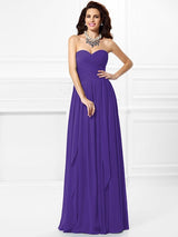 Gorgeous Sweetheart Pleats Ruffles Sleeveless Long Chiffon Bridesmaid Dresses-Ballbella