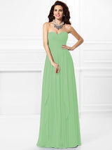 Gorgeous Sweetheart Pleats Ruffles Sleeveless Long Chiffon Bridesmaid Dresses-Ballbella