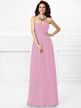 Gorgeous Sweetheart Pleats Ruffles Sleeveless Long Chiffon Bridesmaid Dresses-Ballbella