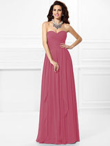 Gorgeous Sweetheart Pleats Ruffles Sleeveless Long Chiffon Bridesmaid Dresses-Ballbella