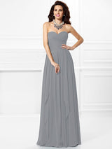 Gorgeous Sweetheart Pleats Ruffles Sleeveless Long Chiffon Bridesmaid Dresses-Ballbella