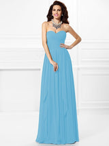Gorgeous Sweetheart Pleats Ruffles Sleeveless Long Chiffon Bridesmaid Dresses-Ballbella