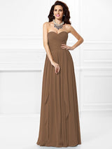 Gorgeous Sweetheart Pleats Ruffles Sleeveless Long Chiffon Bridesmaid Dresses-Ballbella