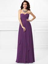 Gorgeous Sweetheart Pleats Ruffles Sleeveless Long Chiffon Bridesmaid Dresses-Ballbella