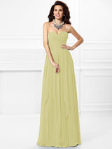 Gorgeous Sweetheart Pleats Ruffles Sleeveless Long Chiffon Bridesmaid Dresses-Ballbella
