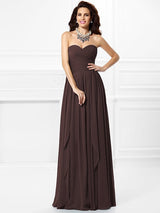 Gorgeous Sweetheart Pleats Ruffles Sleeveless Long Chiffon Bridesmaid Dresses-Ballbella
