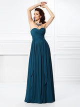 Gorgeous Sweetheart Pleats Ruffles Sleeveless Long Chiffon Bridesmaid Dresses-Ballbella