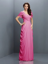 Gorgeous Sweetheart Pleats Short Sleeves Long Chiffon Bridesmaid Dresses-Ballbella