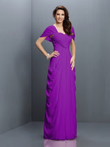 Gorgeous Sweetheart Pleats Short Sleeves Long Chiffon Bridesmaid Dresses-Ballbella