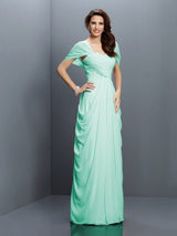 Gorgeous Sweetheart Pleats Short Sleeves Long Chiffon Bridesmaid Dresses-Ballbella