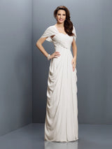 Gorgeous Sweetheart Pleats Short Sleeves Long Chiffon Bridesmaid Dresses-Ballbella