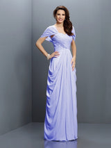 Gorgeous Sweetheart Pleats Short Sleeves Long Chiffon Bridesmaid Dresses-Ballbella