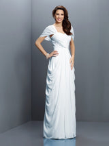 Gorgeous Sweetheart Pleats Short Sleeves Long Chiffon Bridesmaid Dresses-Ballbella