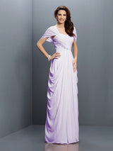Gorgeous Sweetheart Pleats Short Sleeves Long Chiffon Bridesmaid Dresses-Ballbella