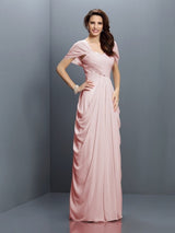 Gorgeous Sweetheart Pleats Short Sleeves Long Chiffon Bridesmaid Dresses-Ballbella