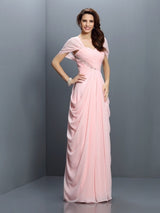 Gorgeous Sweetheart Pleats Short Sleeves Long Chiffon Bridesmaid Dresses-Ballbella