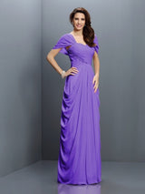 Gorgeous Sweetheart Pleats Short Sleeves Long Chiffon Bridesmaid Dresses-Ballbella