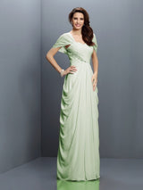 Gorgeous Sweetheart Pleats Short Sleeves Long Chiffon Bridesmaid Dresses-Ballbella