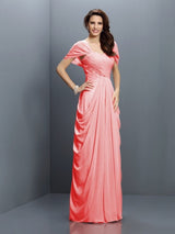Gorgeous Sweetheart Pleats Short Sleeves Long Chiffon Bridesmaid Dresses-Ballbella