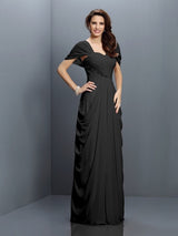 Gorgeous Sweetheart Pleats Short Sleeves Long Chiffon Bridesmaid Dresses-Ballbella