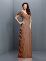 Gorgeous Sweetheart Pleats Short Sleeves Long Chiffon Bridesmaid Dresses-Ballbella