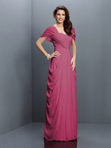 Gorgeous Sweetheart Pleats Short Sleeves Long Chiffon Bridesmaid Dresses-Ballbella