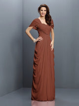 Gorgeous Sweetheart Pleats Short Sleeves Long Chiffon Bridesmaid Dresses-Ballbella