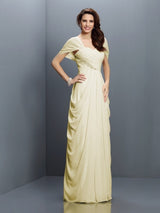 Gorgeous Sweetheart Pleats Short Sleeves Long Chiffon Bridesmaid Dresses-Ballbella