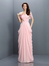 Gorgeous Sweetheart Pleats Short Sleeves Long Chiffon Bridesmaid Dresses-Ballbella