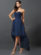 Gorgeous Sweetheart Pleats Sleeveless High Low Chiffon Bridesmaid Dresses-Ballbella