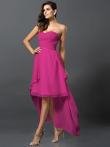 Gorgeous Sweetheart Pleats Sleeveless High Low Chiffon Bridesmaid Dresses-Ballbella