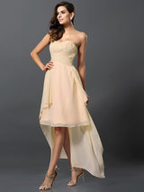 Gorgeous Sweetheart Pleats Sleeveless High Low Chiffon Bridesmaid Dresses-Ballbella
