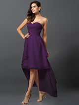 Gorgeous Sweetheart Pleats Sleeveless High Low Chiffon Bridesmaid Dresses-Ballbella