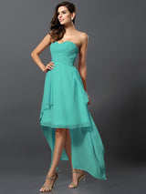 Gorgeous Sweetheart Pleats Sleeveless High Low Chiffon Bridesmaid Dresses-Ballbella