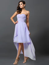 Gorgeous Sweetheart Pleats Sleeveless High Low Chiffon Bridesmaid Dresses-Ballbella