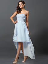 Gorgeous Sweetheart Pleats Sleeveless High Low Chiffon Bridesmaid Dresses-Ballbella