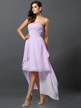 Gorgeous Sweetheart Pleats Sleeveless High Low Chiffon Bridesmaid Dresses-Ballbella