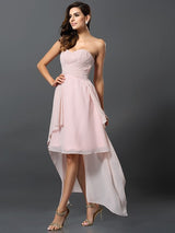 Gorgeous Sweetheart Pleats Sleeveless High Low Chiffon Bridesmaid Dresses-Ballbella