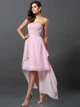 Gorgeous Sweetheart Pleats Sleeveless High Low Chiffon Bridesmaid Dresses-Ballbella